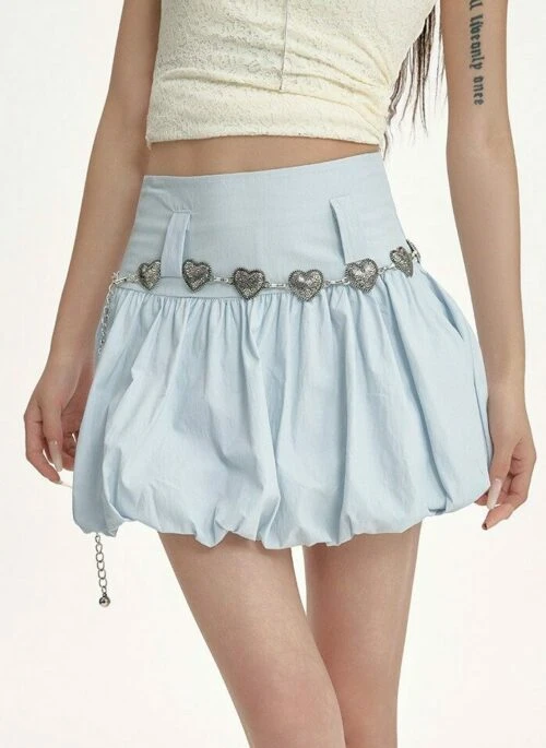 Blue Puffy Skirt With Heart Waist Chain | Chisa – XG