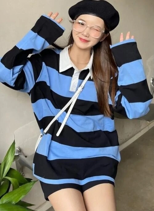 Blue Stripes Long Sleeve Polo Shirt | Mark – NCT