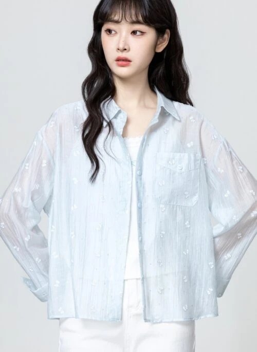 Blue Sun Protection Loose Long Sleeve Shirt Jacket