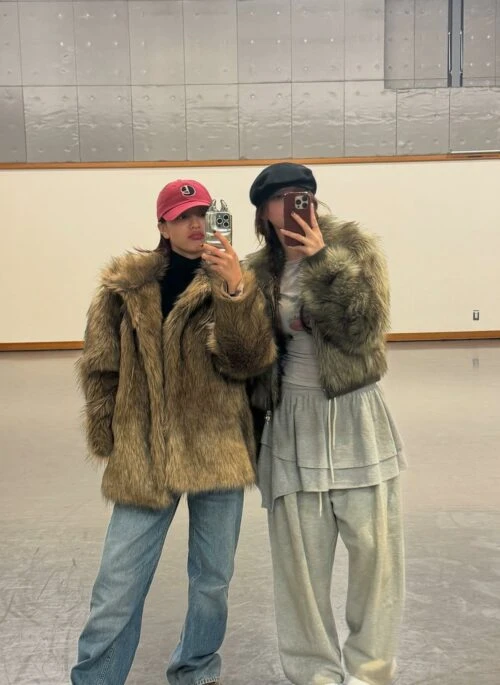 Brown Faux Fur Winter Coat | Jihyo – TWICE