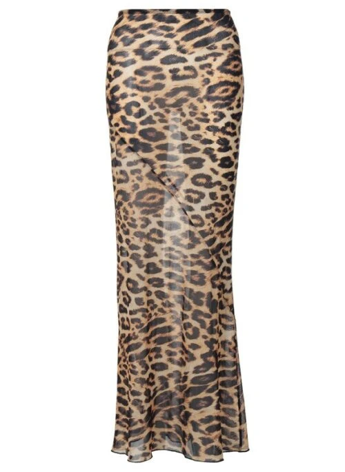 Brown Leopard Print Sheer Long Skirt | Jurin – XG