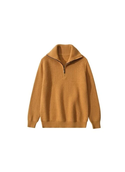 Brown Ribbed Half-Zip Sweater | Yugyeom – GOT7