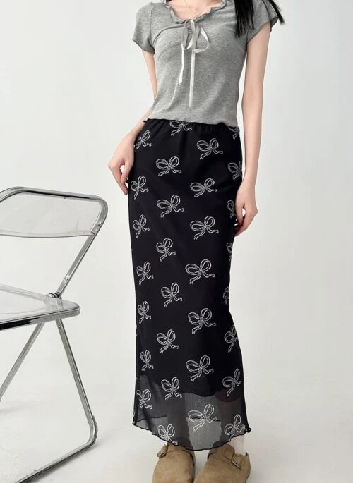 Butterfly Print High Waist Mesh Skirt