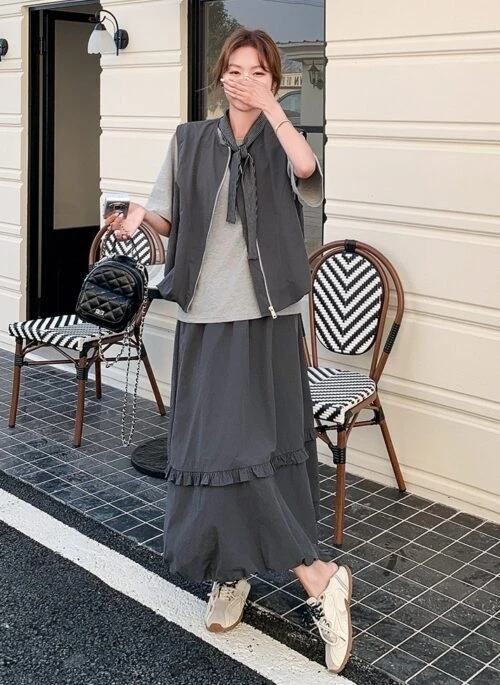 Casual Blue Vest And Skirt Three Piece Set