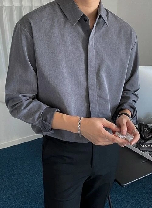 Casual Gray Long Sleeve Business Shirt