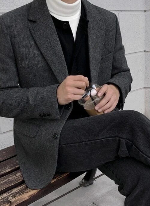 Casual Herringbone Wool Blazer