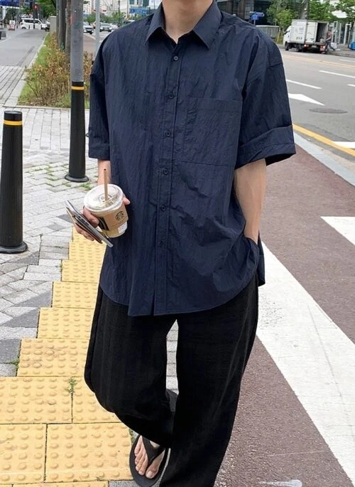 Casual Short Sleeve Wrinkled Shirt
