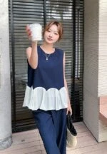 CHIEKO＋zip vest 、cylinder wide pants
