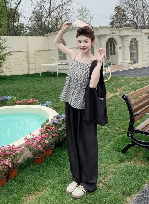 Chic Pleated Tank Top Wide Leg Pants Set