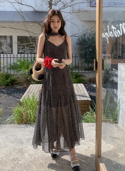 Chic Polka Dot Sleeveless Maxi Dress