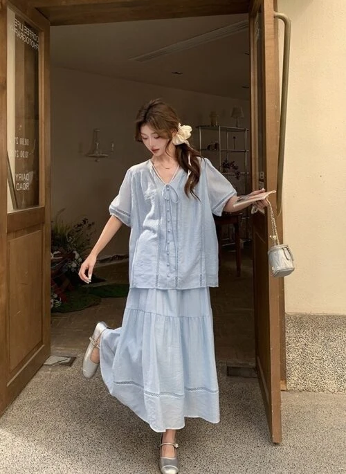 Chic Stylish Relaxed Shirt And Skirt Set