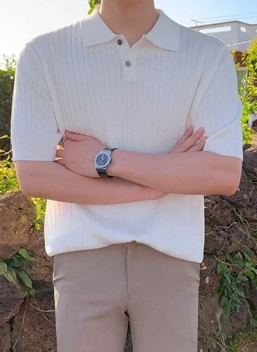 Classic Knit Polo Shirt With Turndown Collar