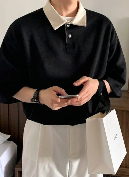 Color Block Polo Shirt Short Sleeve Casual Trend