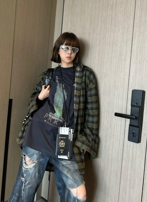 Dark Green Plaid Button-Up Shirt | HyunA