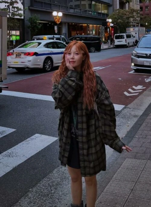 Dark Green Plaid Button-Up Shirt | HyunA