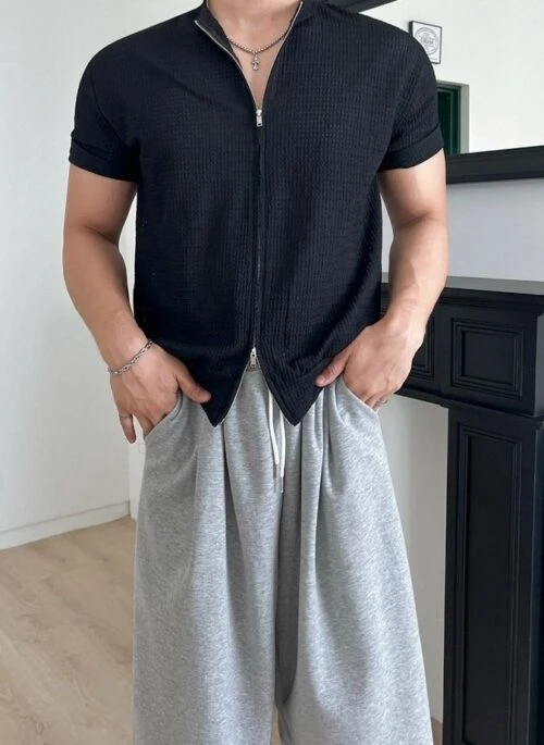 Double Zipper Short Sleeve Cardigan Tee