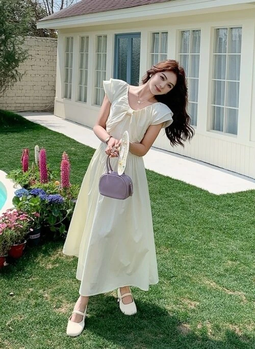 Elegant Flutter Sleeve A Line Midi Dress