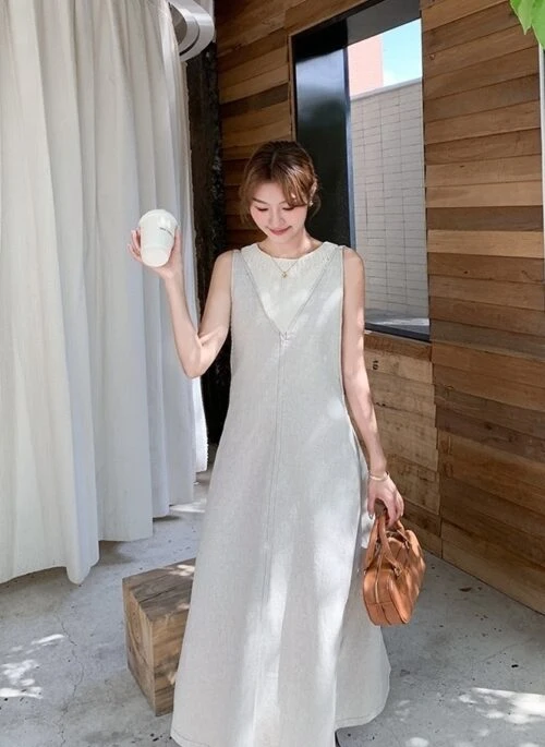 Elegant Korean Style Suspender Maxi Dress