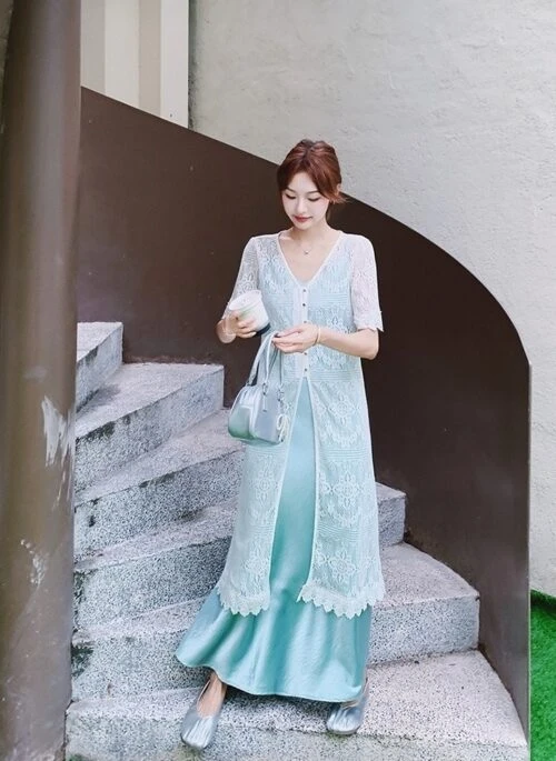 Elegant Lace Overlay Camisole Dress Set
