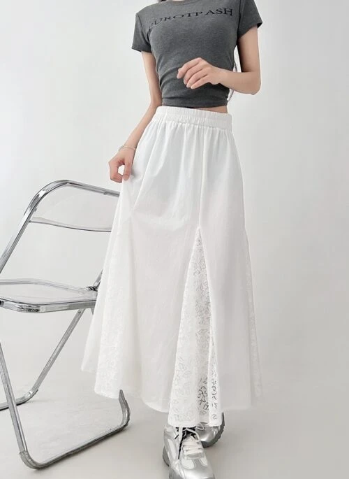 Elegant Lace Patchwork A Line Maxi Skirt