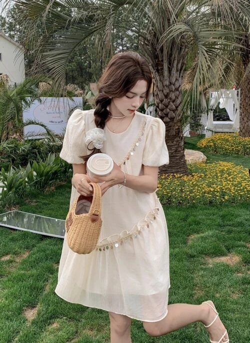Elegant Loose Fit Babydoll Dress With Irregular Design