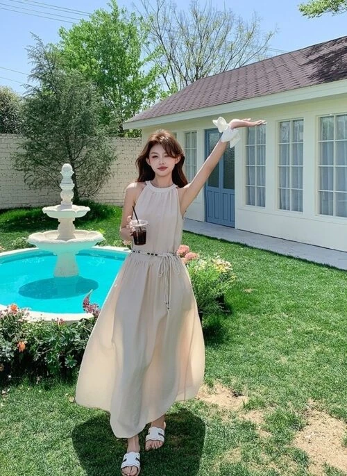 Elegant Off Shoulder Sleeveless Waist Dress