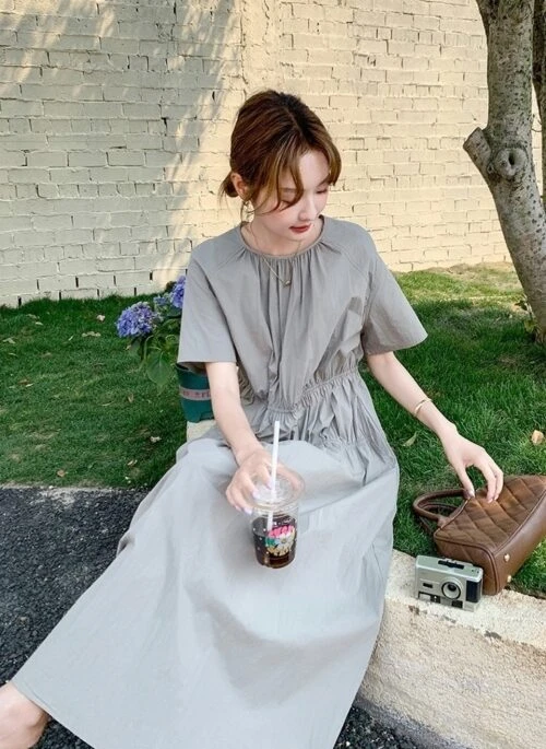 Elegant Pleated Waist Midi A Line Dress