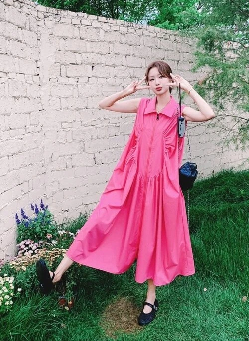 Elegant Ruched French Style Collared Maxi Dress