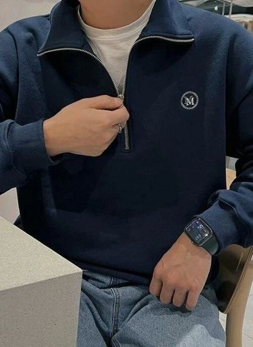 Embroidered Pullover With Zipper And High Collar