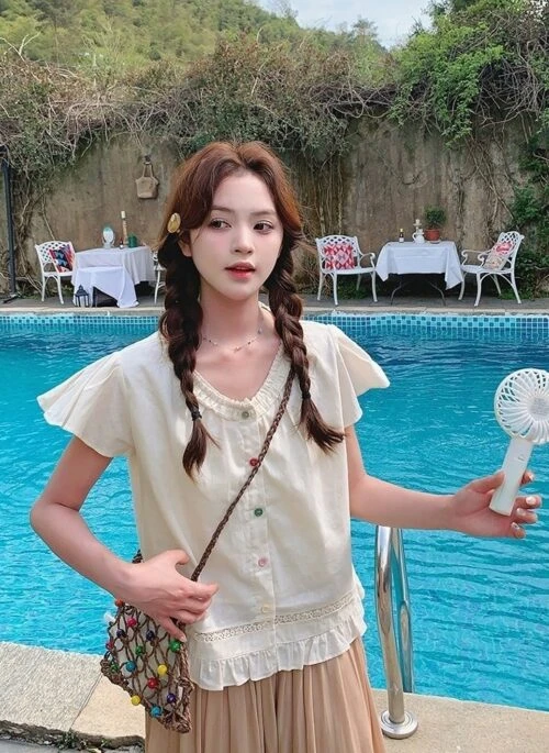 Embroidered Short Sleeve Shirt And Wide Leg Skirt Set