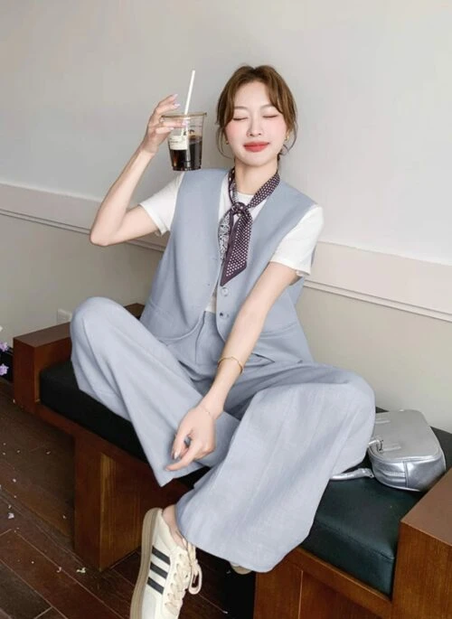 Fashion Casual Vest And Wide Leg Pants Set