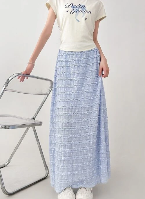 Floral Lace Ruffle Mermaid Midi Skirt