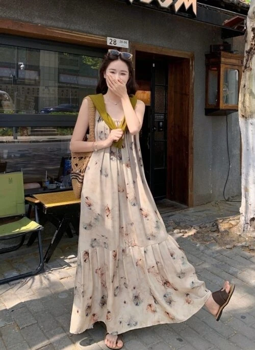 Floral Sundress Vacation Style Vintage Tea Dress