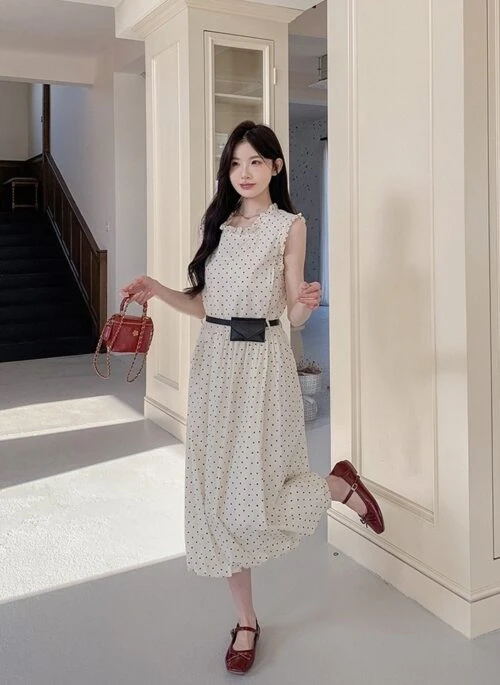 French Lace Polka Dot Elegant Waist Slim Dress