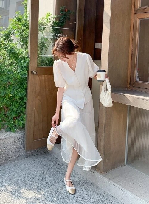 French Romantic Summer Set With Asymmetrical Jacket