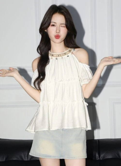 French Style Ruffle Off Shoulder Blouse