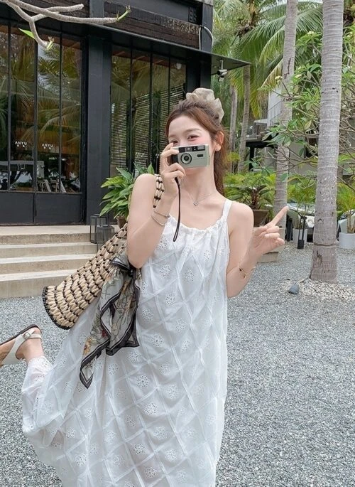 French Style Vacation Bow Tie Strappy Maxi Dress