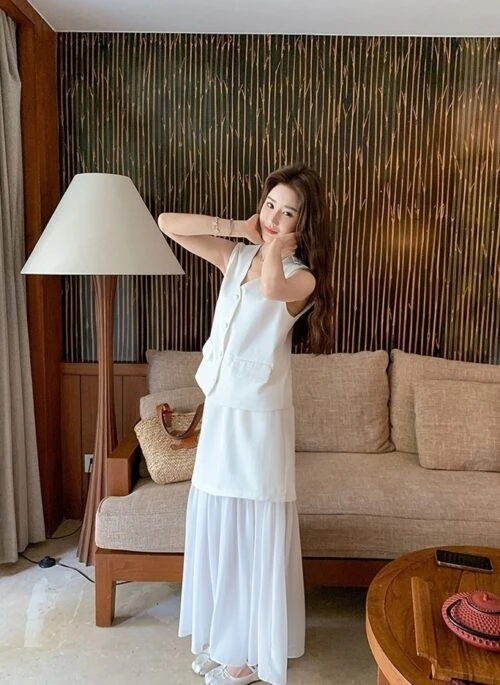 French Style Vest Skirt Set Summer Casual Outfit