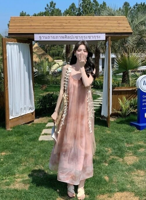 French Tie Dye Casual Vacation Maxi Dress