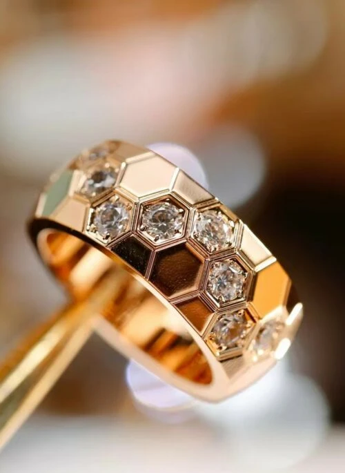 Gold Honeycomb Crystal Embellished Wide Ring | Seungmin – Stray Kids