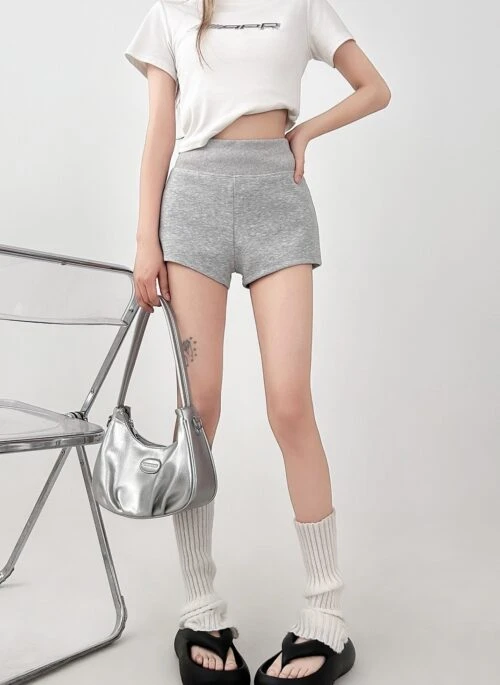 Gray High Waist Casual Yoga Workout Shorts