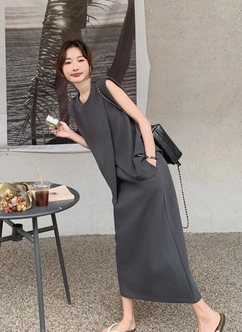 Gray Split Hem Top And Skirt Set