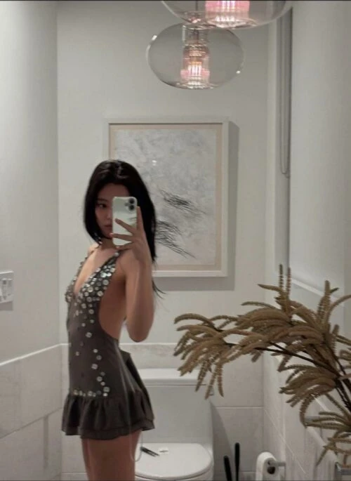 Grey Button Accent Halter Neck Dress | Jennie – BlackPink
