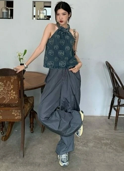 Grey Parachute Drawstring Pants | Rose – BlackPink