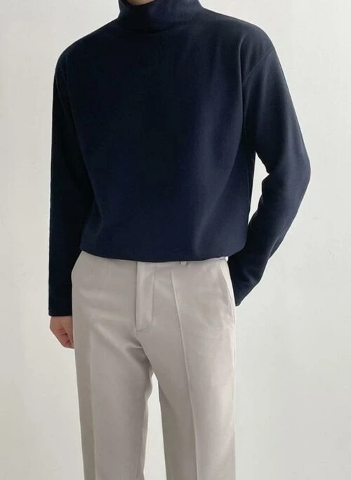 High Neck Cotton Casual Long Sleeve Shirt