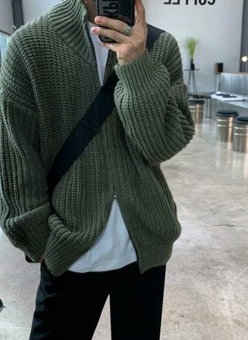 High Neck Knit Cardigan Sweater