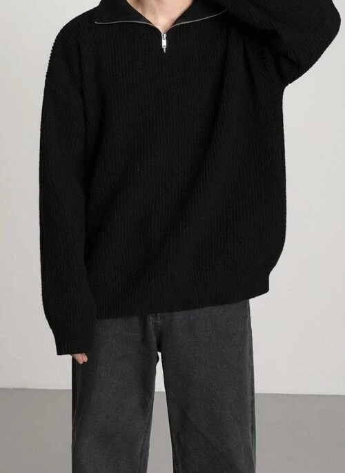 High Neck Zipper Knit Sweater