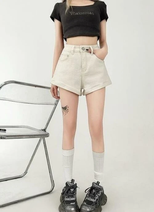 High Waist Denim A Line Slim Fit Shorts