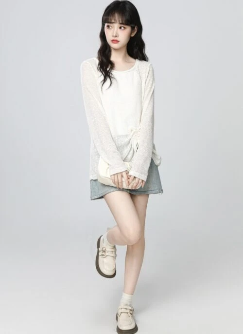 Ivory Ruched Lightweight Long Sleeve Sun Protection Top