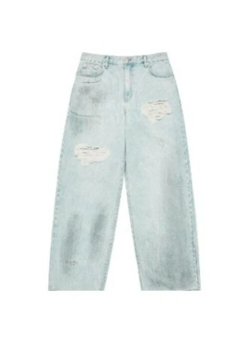 JEONGHAN x acme de la vie – Destroyed Washing Spray Denim Pants | Light Blue